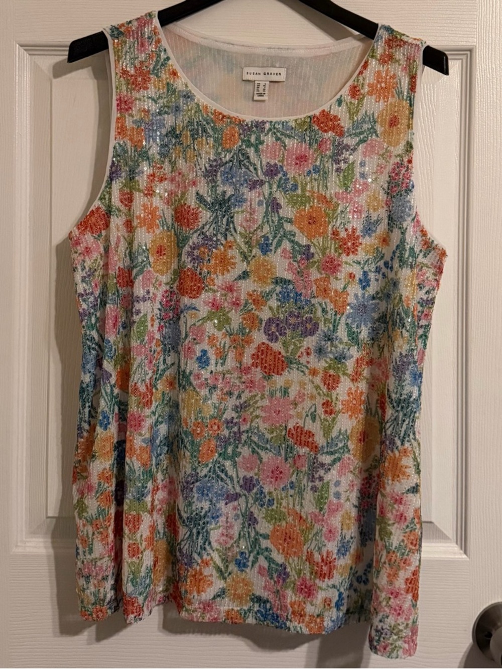 Susan Graver Floral Sleeveless Sequin Top